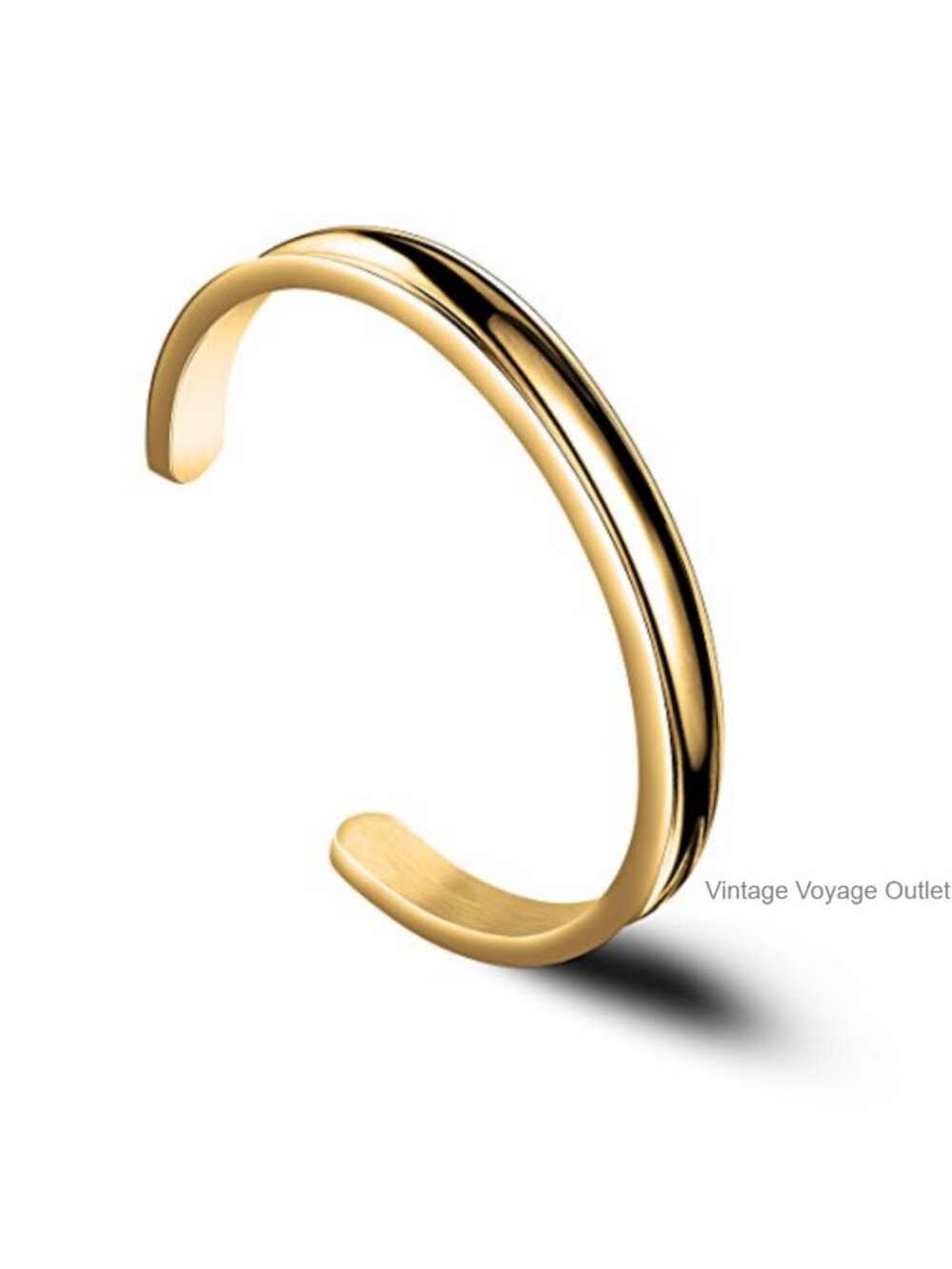 Stainless Steel Grooved Cuff Bracelet Hair Tie Holder Bangle